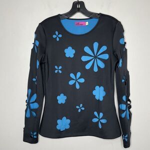 TYLER MCGILLIVARY Top Womens Large Blue Long Sleeve Cut Out Floral Lined